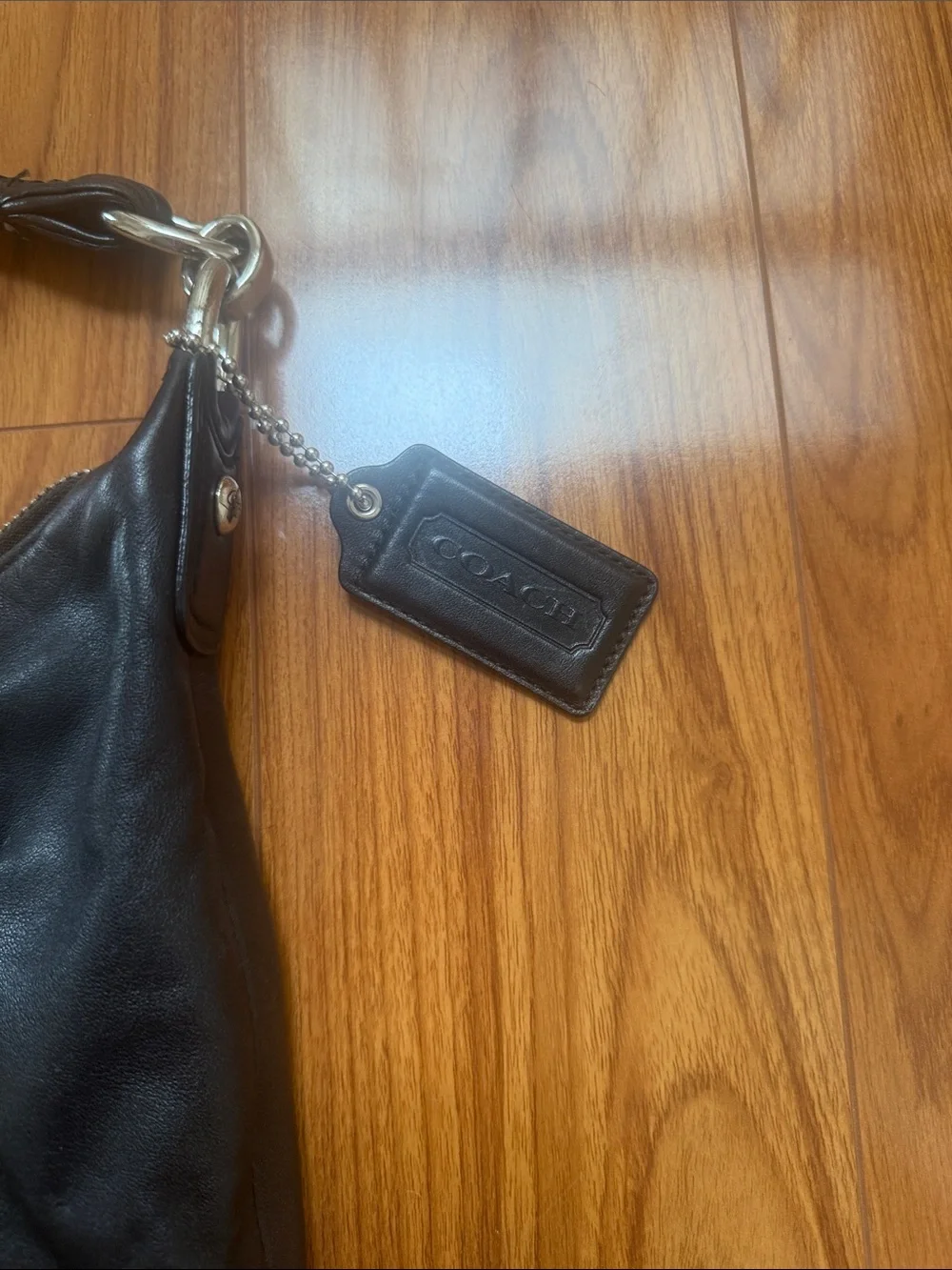 Coach Black Leather Hobo with Silver-Tone Accent